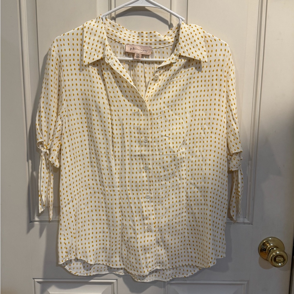 NWOT Philosophy Cream Button Down Shirt with Yellow Dots